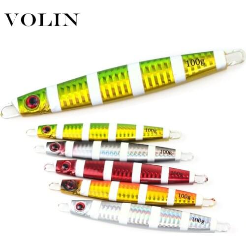 VOLIN New Slow Jigging Bait 1pc Metal Fishing Lure 100g 120g 150g Hard Lure Fishing Metal Jig Lead Lure 3D Eyes Luminus Stripe