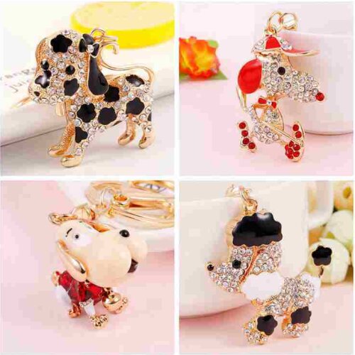 Selling cute dog rhinestone alloy key chain girls decorative pendants small gifts car key pendant accessories