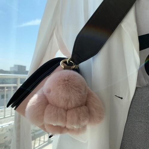 Fluffy Cute Bunny 10CM Real Fur Keychain Rex Rabbit Pom Pom Gift Toy Doll Women Bag Pendant Charm Car Key Keyring Metal ring