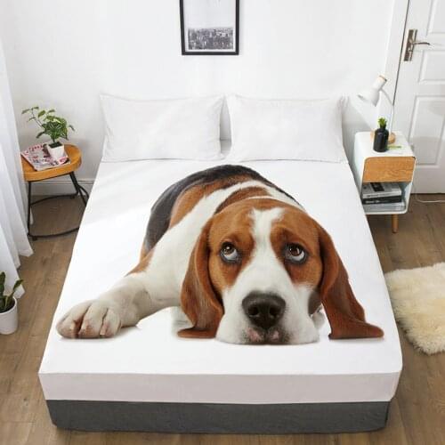 Luxury Elastic fitted sheet bed sheet With An Elastic Band Mattress Cover Customizable size Bed cover for home animal Dog gaze