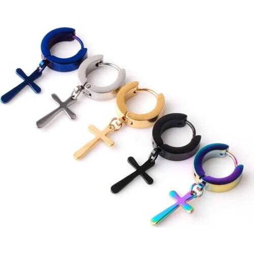 1 Pair Fashion Men Earrings Hip Hop Punk Metal Cross Pendant Dangle Earrings For Women Gothic Jewelry Gift