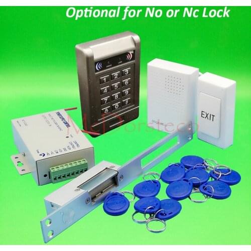 DIY Complete 125khz Rfid Keypad Access control system Long type No NC Electric Strike Lock +Power supply+exit button+keyfobs