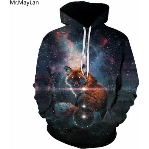 Harajuku Hoodie 3D Print Animal Fox Galaxy Space Lighting Hoodies Men/Women Hiphop Jacket Sweatshirt Boy Hipster Coat Clothing