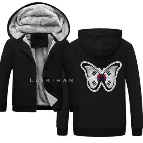 South Korea Butterfly Flag Winter Camouflage Hoodie Sweatshirts Wool Liner Fleece Thicken Mens Coats Hooded Warm Jackets
