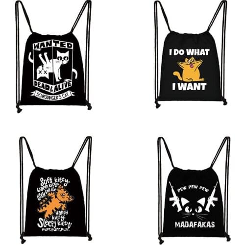 Funny Black Knife Cat Drawstring Bag Backpack Fashion Teenager Daypack Women Men Travel Kids Bookbags