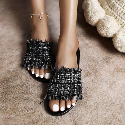 Women Slippers 2021 Summer New Outside Flat with Ethnic Style Slides Plus Size 43 Black Brown Shoes Handmade Adult Footwear RQFF