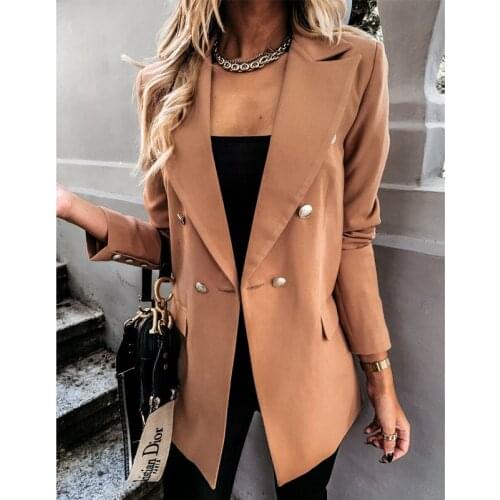 2021 Spring Autumn Fashion Blazer Jacket Women Chic Button Office Suit Coat Lady Elegant Outwear Classic Double Breasted Blazer