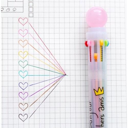 1pcs Kawaii Crown Multi Color Ballpoint Pen Crystal ball 10 Refill In 1 Body Spot Liner Marker Stationery Office School A6976