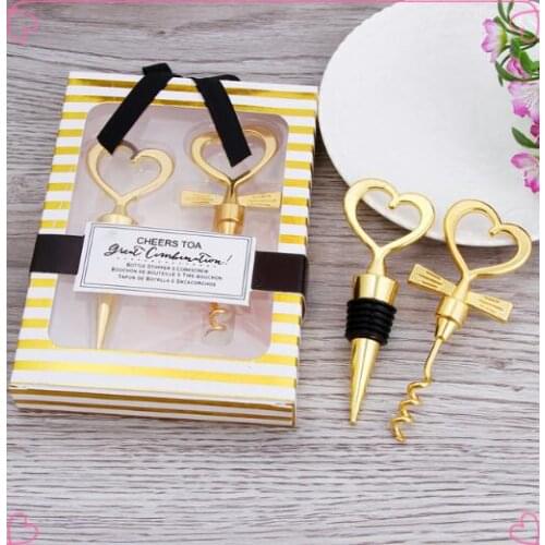 10pcs/lot (5 pairs) European wedding gift with hand gift Golden born a pair of wine stopper / wine bottle opener wine set