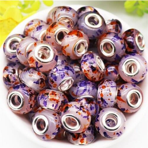 10 Pcs New Color Flower Large Hole European Spacer Beads Metal Core Button Fit Pandora Bracelet Bangle Chain Pendants Necklaces