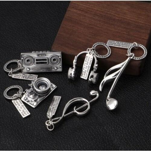 100% authentic s925 sterling silver fashion camera notes headphones radio pendant Thai silver for men and women versatile