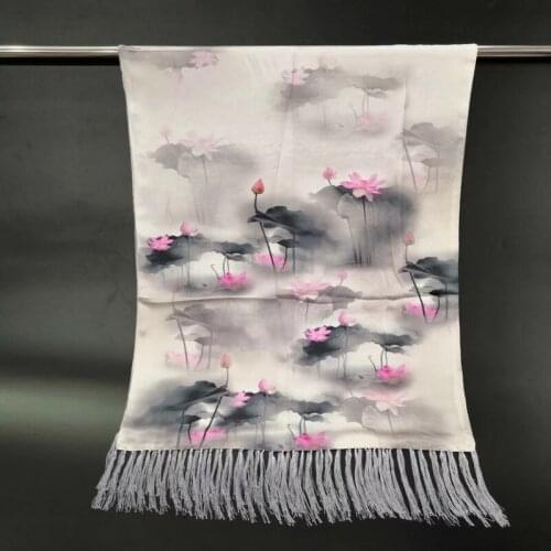 100% real Silk 2 layers Female Hijab Bandana Scarf Women Long Tassel floral Print Scarf Shawl Scarves 180*55cm 10pcs mixed #4136