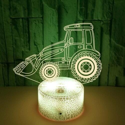 3D Lamp Illusion Children Night Light 7 Colors Changing LED Night Lamp Touch Remote Bedside Lamp Bulldozer Toys Boys Gifts Kids