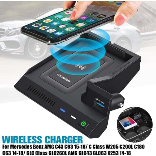 Car Wireless Charger Phone Charger Charging Case for Mercedes Benz W205 AMG C43 C63 AMG GLC 43 GLC63 X253 C Class GLC