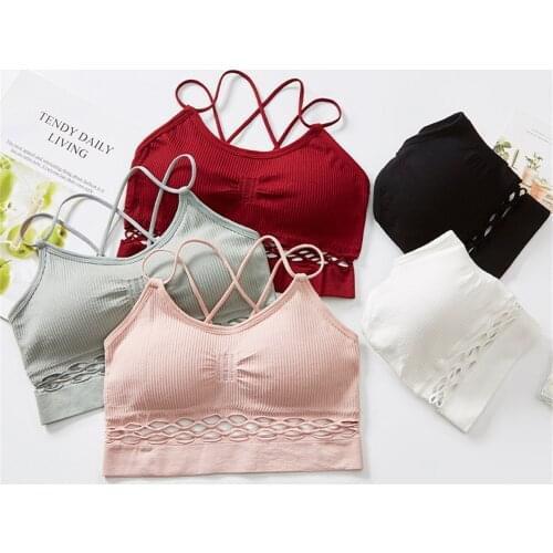 Seamless Crop Tops Women Tank Crop Top Underwear Female Sexy Lingerie Cross Strap Sport Cropped Short Top Padded Camisole Femme