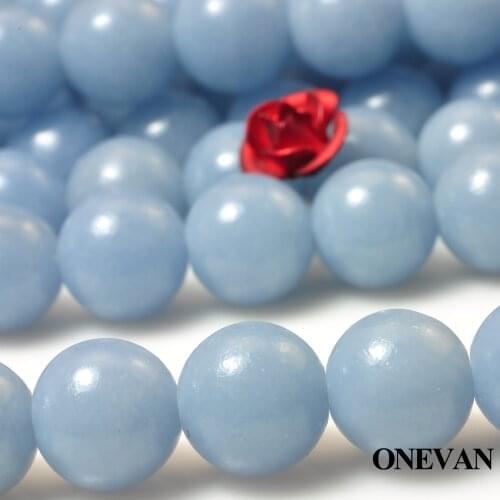 ONEVAN Natural Peru Blue Angelite Beads 6mm 8mm Smooth Round Stone Bracelet Necklace Jewelry Making Diy Accessories Gift Design