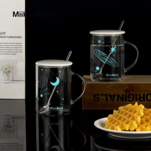 Milk Breakfast Cup Luminous Glass Water Cup Very Beautiful Milk Breakfast Cup Household Star Moon Planet Tea Cups Coffee Cups
