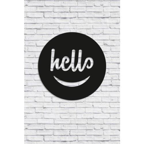 Decorative Wooden Hello Written Smiley Face Painting Hello Decor