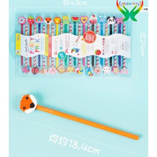 Mont Mart 24 pcs Childrens pencil primary school students pencil with rubber gift creative cute cartoon pencil art supplies