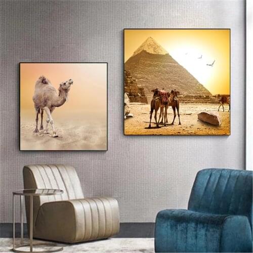 Egypt Pyramid Sunset Desert Canvas Painting Tourist Attraction Egypt Posters and Prints Wall Art Pictures for Living Room Decor