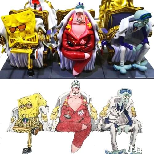 One Piece Sponge Navy Generals Squidward Tentacles Patrick Star Action Figure PVC Collectible Model Toys