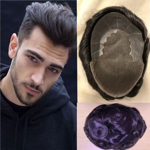 BYMC European Virgin Human Hair Man Toupee Fine Mono Top With PU Skin Lace Front On Rite