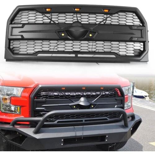 F-150 F150 Car Front Bumper Raptor Style Grille Replacement w/ LED For Ford 2015 2016 2017 ABS Plastic