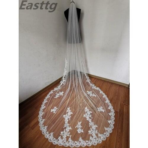 2019 New Real Photos White/Ivory Bridal Veil Appliqued Mantilla velos de novia Wedding Veil Long With Comb Wedding Accessories