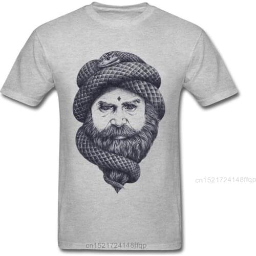 Mind Control T Shirt Men Arab Style T-shirt Snake Tshirt Print Unique Streetwear Hip Hop Top 80s Retro Clothing Cotton Tee Grey