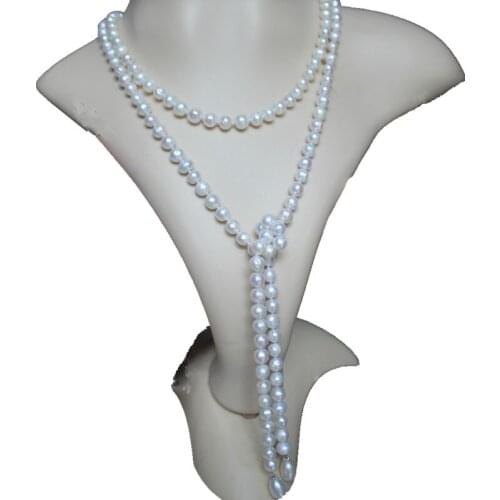 Hot sell 140cm long white freshwater pearl necklace sweater chain variety wearing methods fashion jewelry