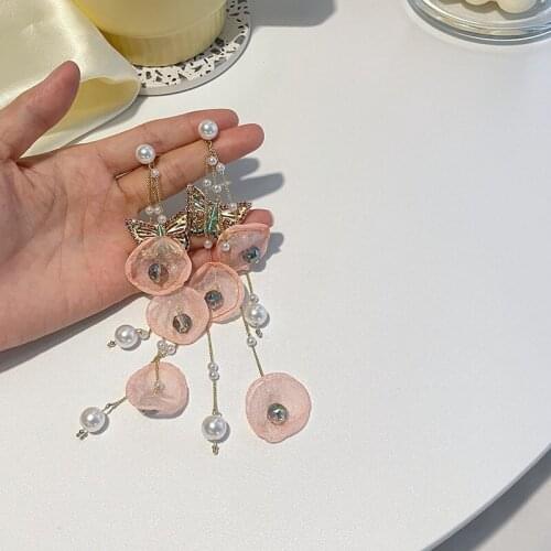 Korean Handmade Elegant Flower Tassel Long Dangle Earrings For Women Girls Fashion Boucle d'oreille Jewelry