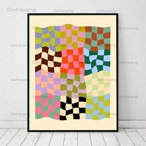 Colorful Abstract Wavy Lines Pattern Canvas Paintings Geometric Poster and Print Wall Art Pictures for Living Room Home Decor