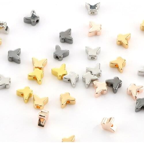 10Pcs 6x5mm Gold Silver Black Color Copper Butterfly Shape Spacer Beads For Jewelry Making Findings Charm Bead Bracelet Pendant