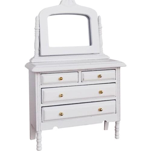 1:12 Dollhouse Mini Furniture White Dressing Table Model Miniature Accessories Bedroom Doll Makeup Toys
