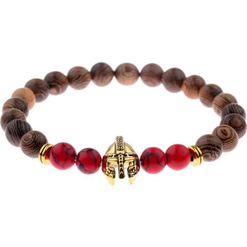 Fashion Energy Yoga Bracelets For Women Men Wooden Stone Sliver Spartan Helmet Beaded Bracelet Charm Bangles Gift