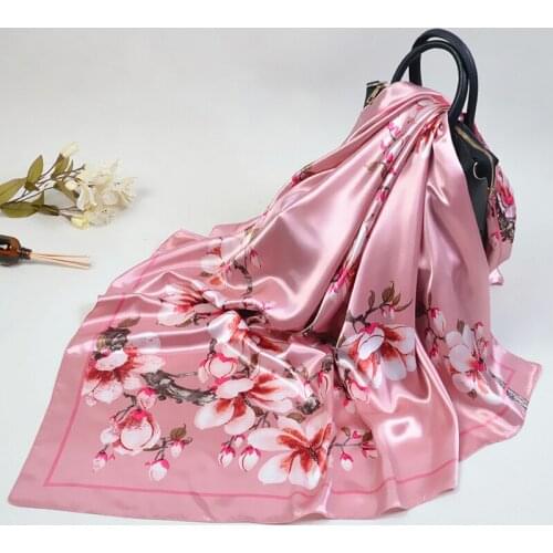 Fashion Silk Satin Square Scarf Women Print Turban Scarves Female Handkerchief Neck Scarves For Lady 90*90cm