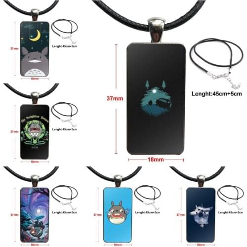 My Neighbor Totoro Anime For Women Kids Gift Stainless Steel Color Glass Cabochon With Rectangle Shaped Pendant Choker Necklace