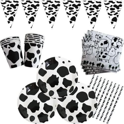 Cartoon Cow Kids Birthday Party Decorations Supplies Baby Shower Disposable Tableware Paper Cups Napkins Plates Kids party Gifts