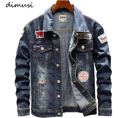 DIMUSI Autumn Mens Denim Jacket Trendy Fashion Ripped Denim Jacket Mens Outwear Jeans Jacket Casual Slim Cowboy Coats Clothing