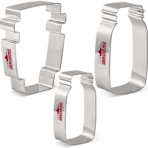 KENIAO Mason Jar and Latte Coffee Cup Cookie Cutter Set - 3 Piece - Biscuit and Fondant Cutters - Stainless Steel