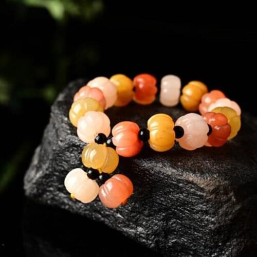 Natural Xinjiang Jinsiyu pumpkin Bead Bracelet Jewelry Lucky Exorcise evil spirits Auspicious Amulet Jade Bracelet Fine Jewelry
