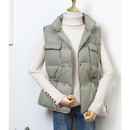 2021 New style Light Down Vest Women Short Vest Windproof Lightweight Warm Waistcoat White Duck Down Coat Sleeveless Vest S-L