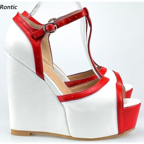 Rontic New Stylish Women Summer Platform Sandals T-Strap Comfort Wedges High Heel Open Toe Purple Red Party Shoes US Size 5-20