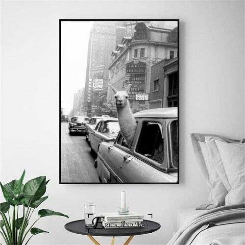Llama in a taxi on Times Square Canvas Prints Modern Painting Posters Wall Art Pictures For Living Room Decoration No Frame