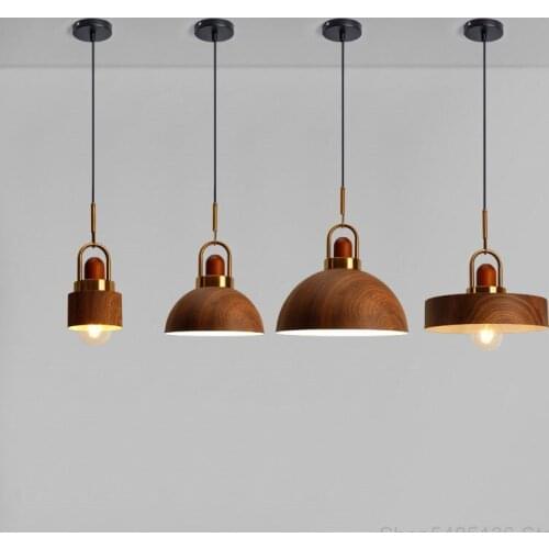 Nordic retro wood grain pendant lights dining room bedroom bedside LED lighting vintage home decor kitchen living room pendant