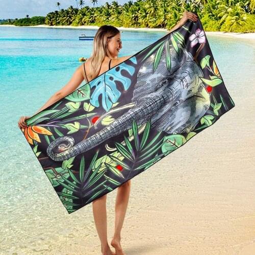 Portable Elephant Plant Print Microfiber Swim Quick Dry Absorbent Soft Beach Bath Towel