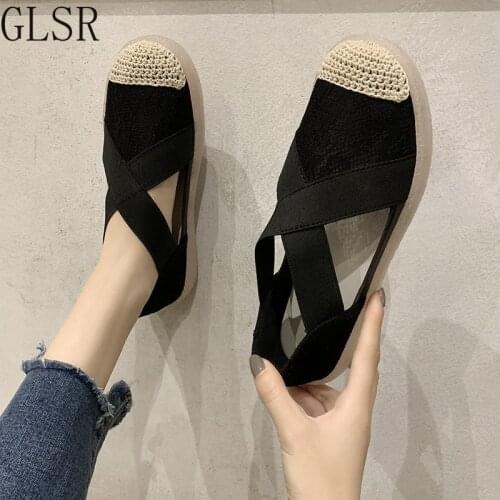 Fashion Sandals Women Retro Sewing Mesh Flats Summer Shoes Woman Elastic Bandage Casual Platform Sandals 2020 Sandalias Mujer