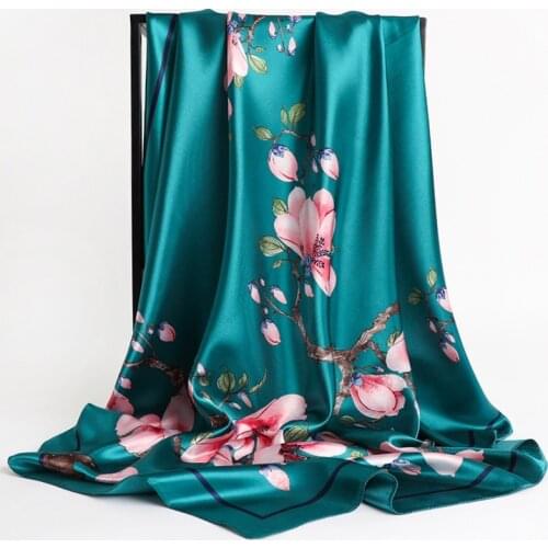 Square Silk Scarves Women 90*90cm Satin Hijab Scarf Muslim Female Chiffon Shawls And Wrap Hair Head Scarves Pareo Bandanna