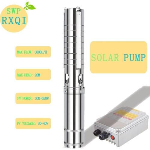 SOLAR WATER PUMP 4" DC Solar Centrifugal Pump 250w or 0.3HP Max flow 5000L/H Max head 28m Outlet 1.25" Solar Submersible Pump
