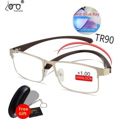 VANLOOK Anti Blue Ray Reading Glasses Men Metal TR90 Spectacles With Case 1.5 2.0 2.5 3.0 3.5 4.0